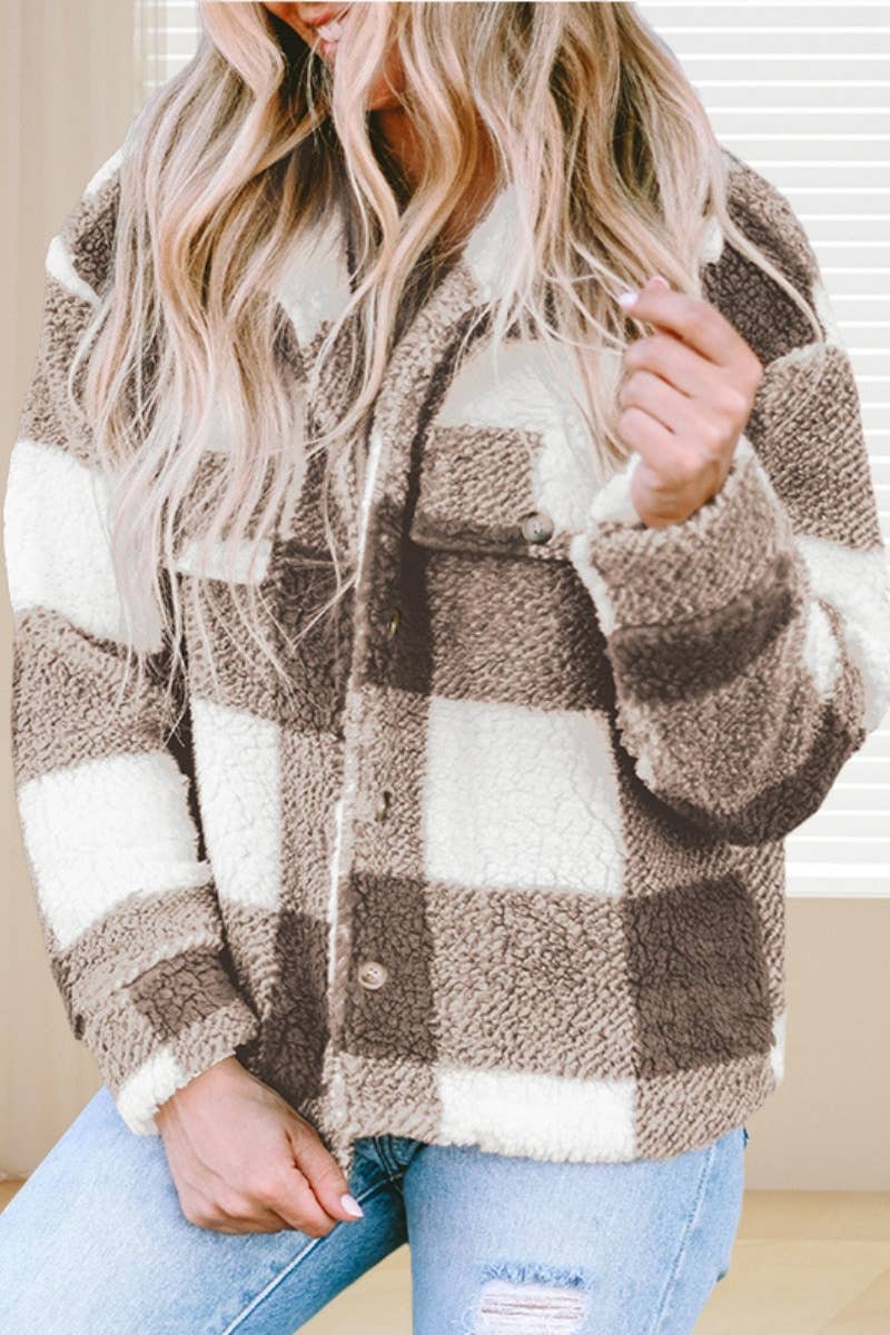 CWOCO1068_WINTER BUTTON-UP PLUSH LONG-SLEEVED COAT