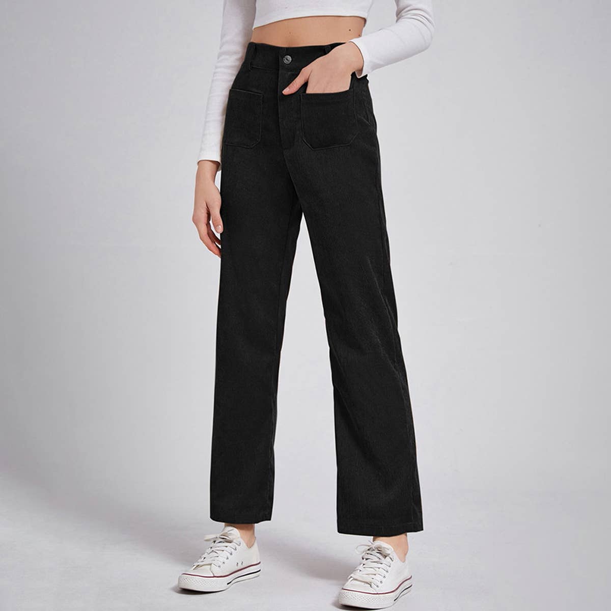 Stylish casual slim straight tube corduroy pants