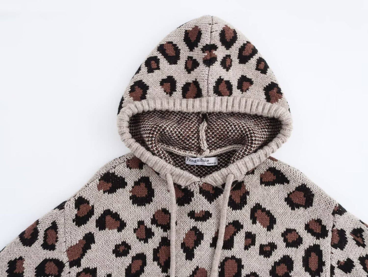 LEOPARD PRINT JACQUARD HOODED KNIT JUMPER