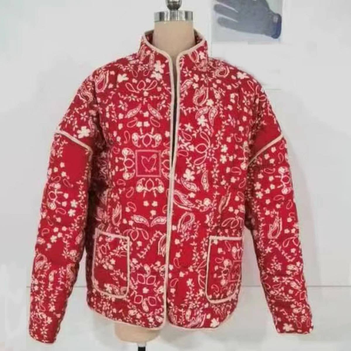 COLOUR-BLOCK FLORAL PRINT QUILTED JACKETS