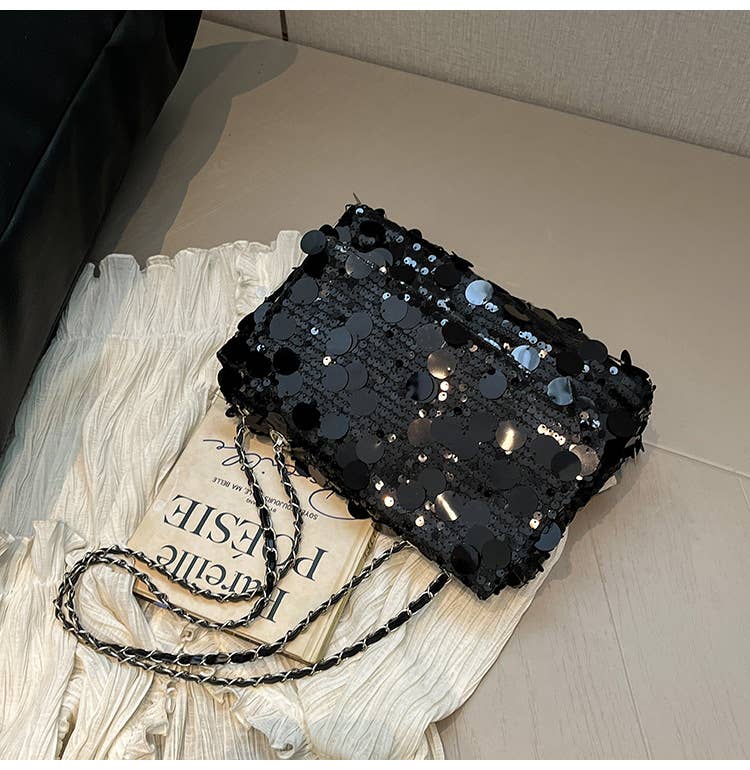 Fashionable sequined niche crossbody chain bag