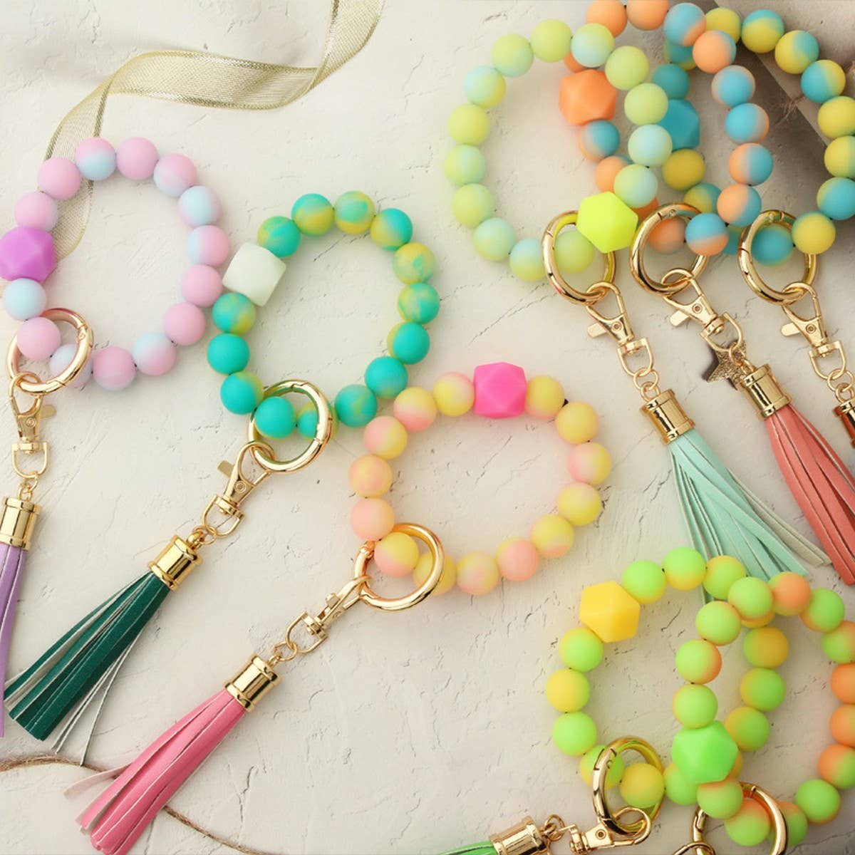 Glow in the Dark Silicone Bead Bracelet Keychain_CWAB5014