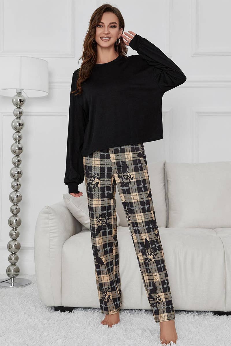 Plant printed long-sleeved home wear set