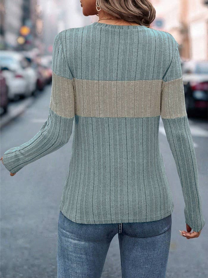 SPLICED CREW NECK LONG SLEEVE TOP T-SHIRT