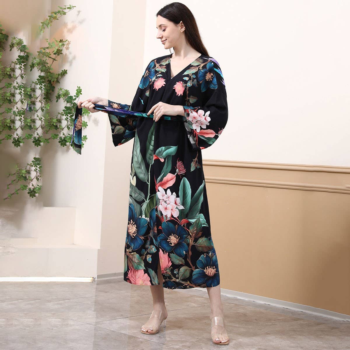 Peacock Print Rayon Beach Cover-Up Cardigan_CWMM6312