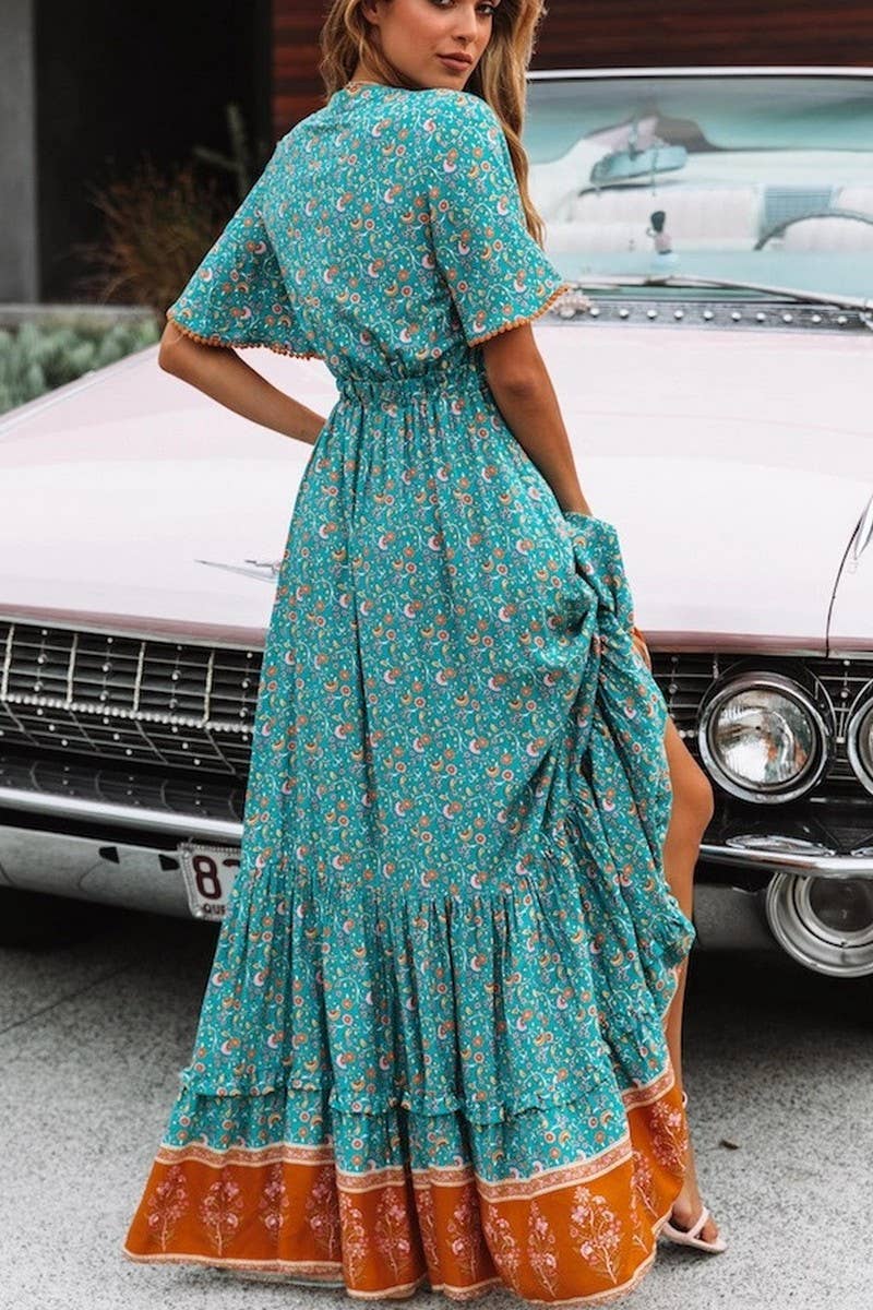 CWDMD01239_V NECK BOHEMIAN PLACEMENT PRINT DRESS