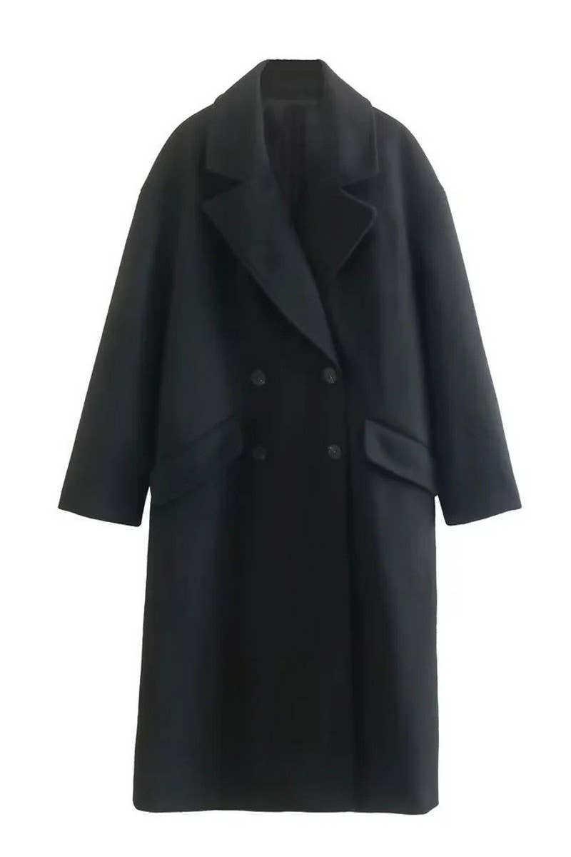 CWOCO1079_SOLID COLOR MID-LENGTH TRENCH COAT WOOLEN COAT