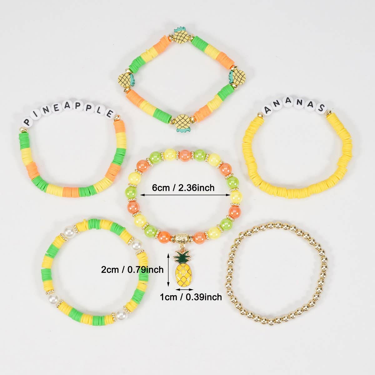 CWAJE05714_CUTE FRUIT STRAWBERRY PINEAPPLE CHARM BRACELET