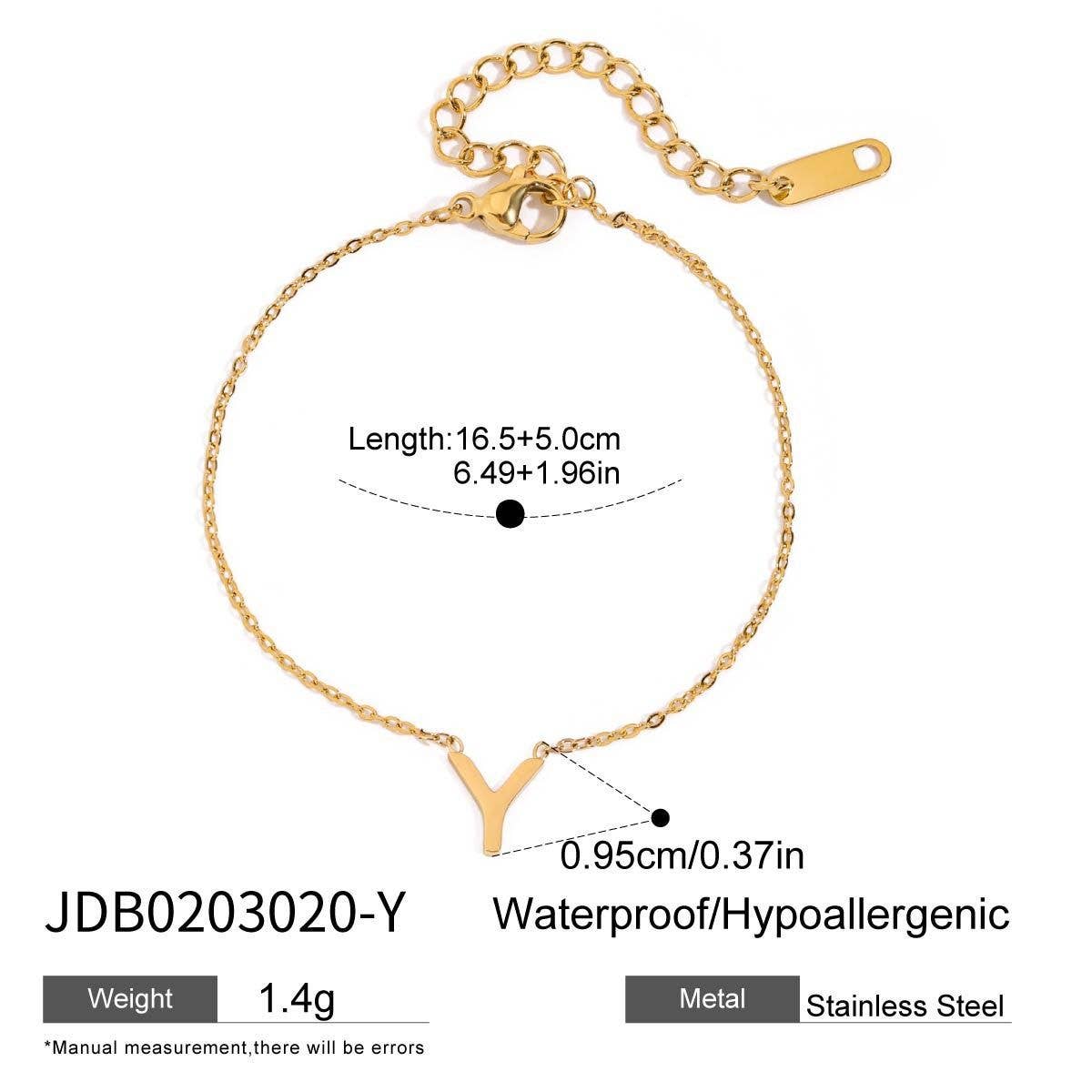 18K Gold Titanium Letter Necklace & Bracelet Set_CWAJE4743