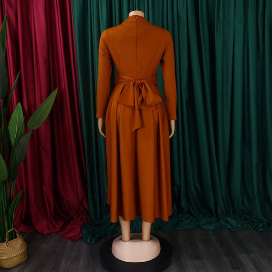 FASHIONABLE PLEATED PLUS SIZE SWING SKIRT DRESS