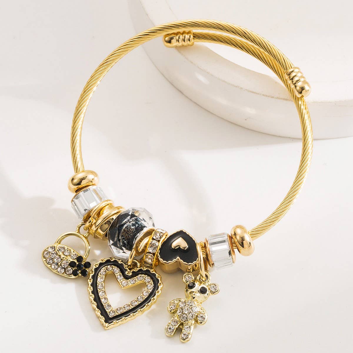 Adjustable Steel Bracelet with Bear, Heart & Cross_CWMM8583
