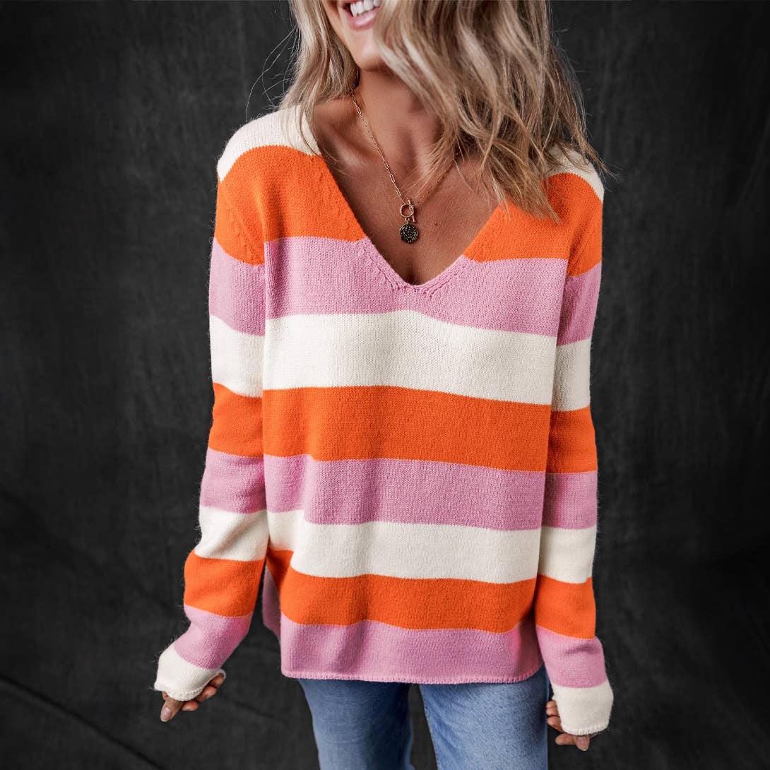 STYLISH V-NECK SWEATER IN CONTRASTING COLORS