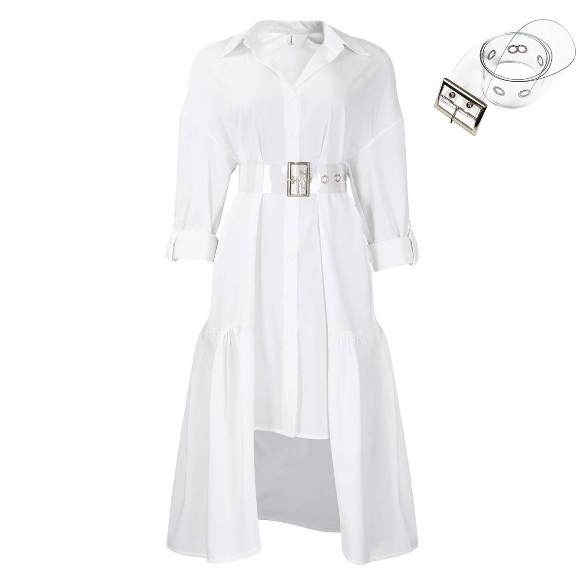 LAPEL SOLID COLOR FASHIONABLE LOOSE CASUAL DRESS_CWDSD6143