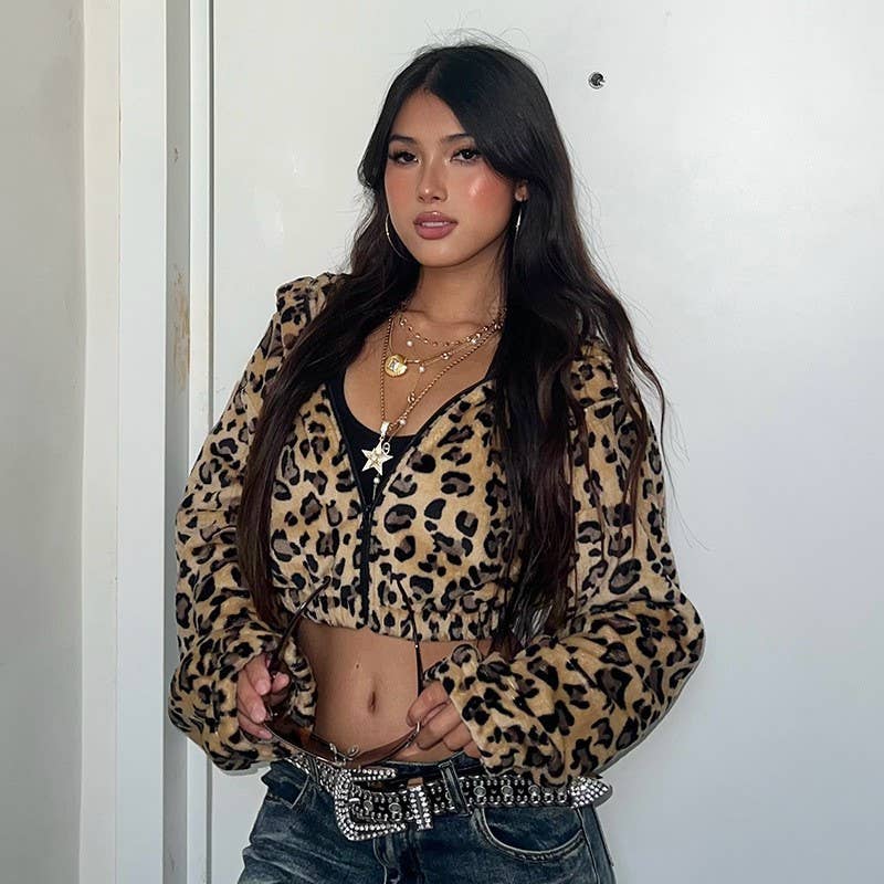 LEOPARD PRINT JACKET WITH LONG SLEEVES AND SHORT