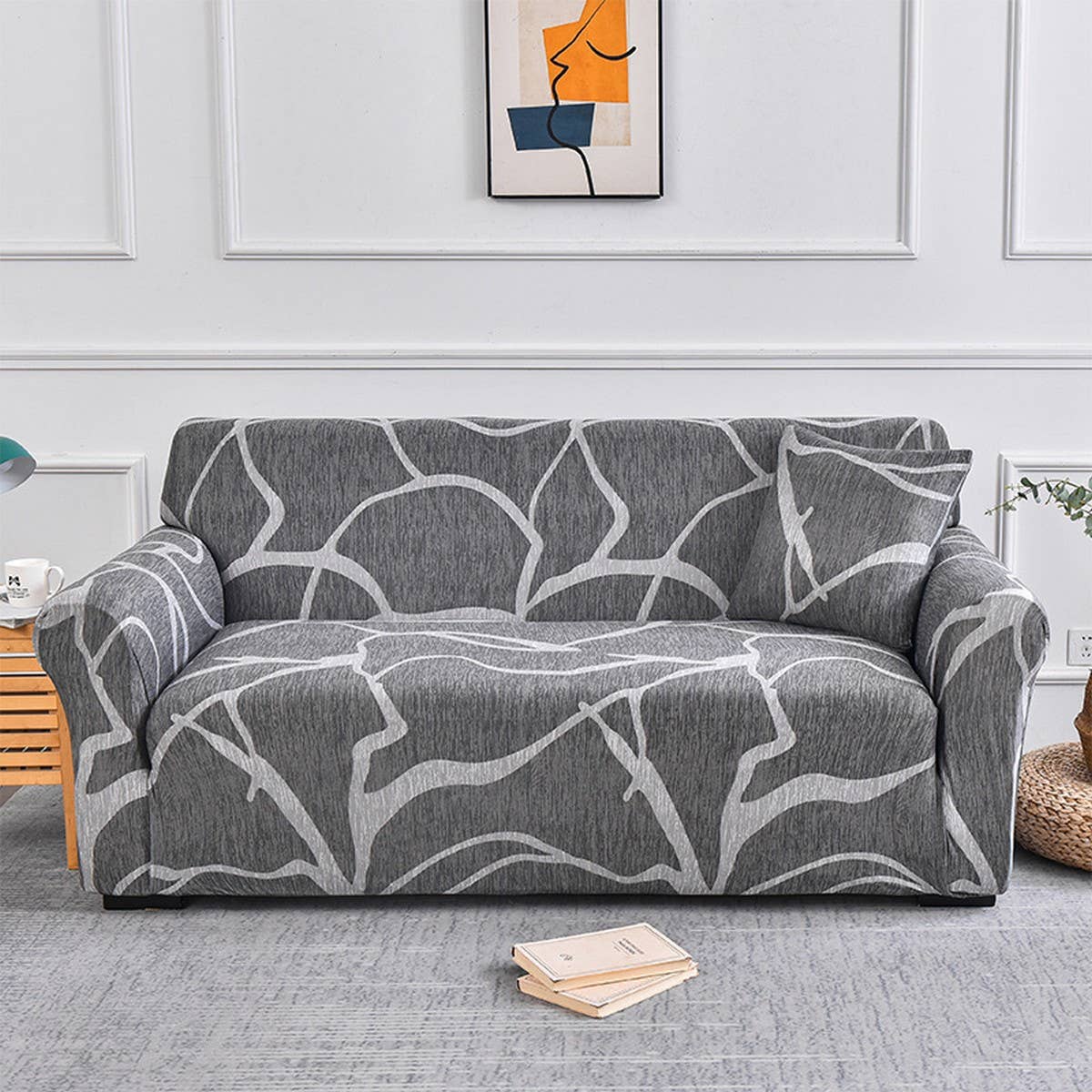 Printed Milk Silk Sofa Cover, Stretch & Full Fit_CWMM8325