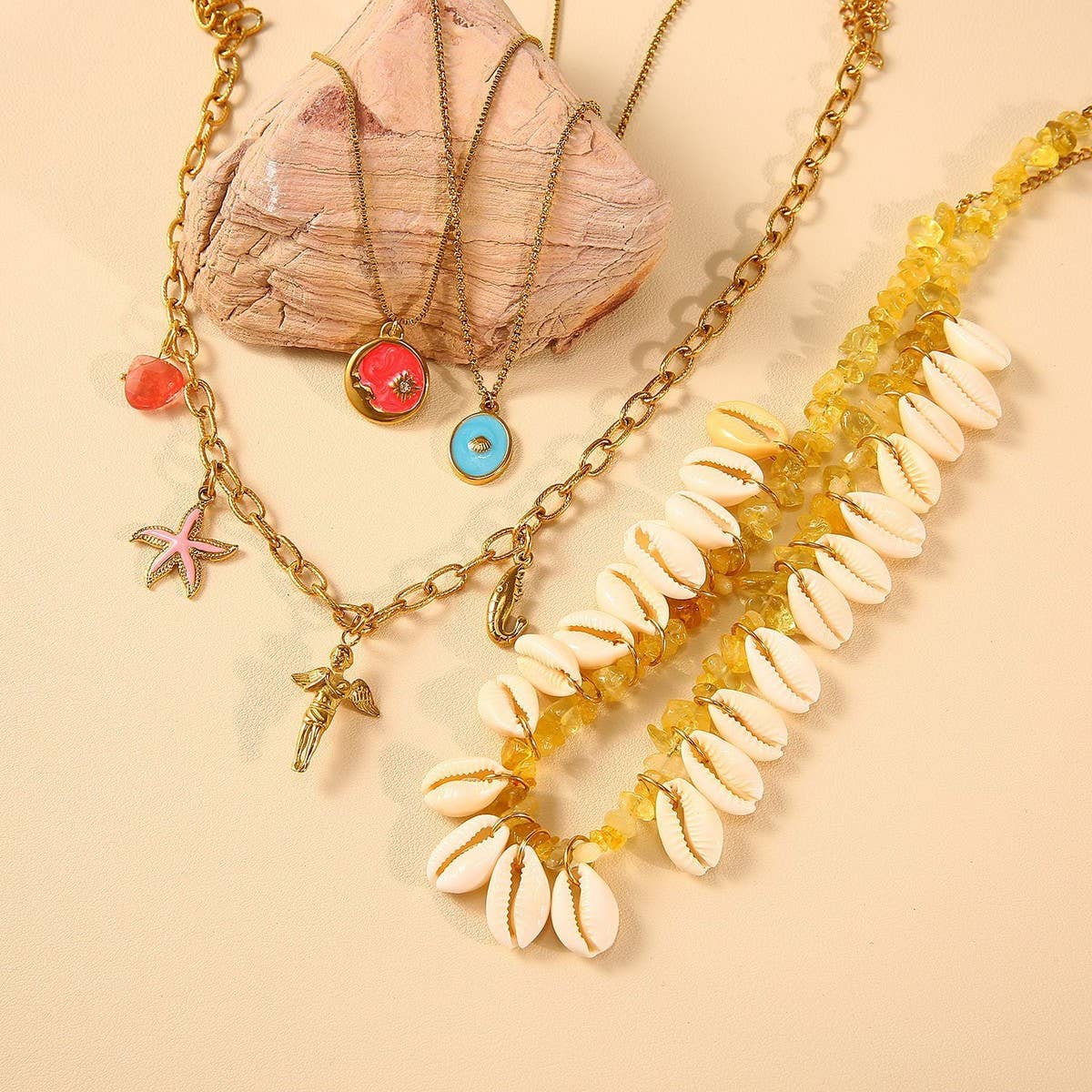 Ocean Shell Necklace with Starfish & Shrimp_CWMM8856
