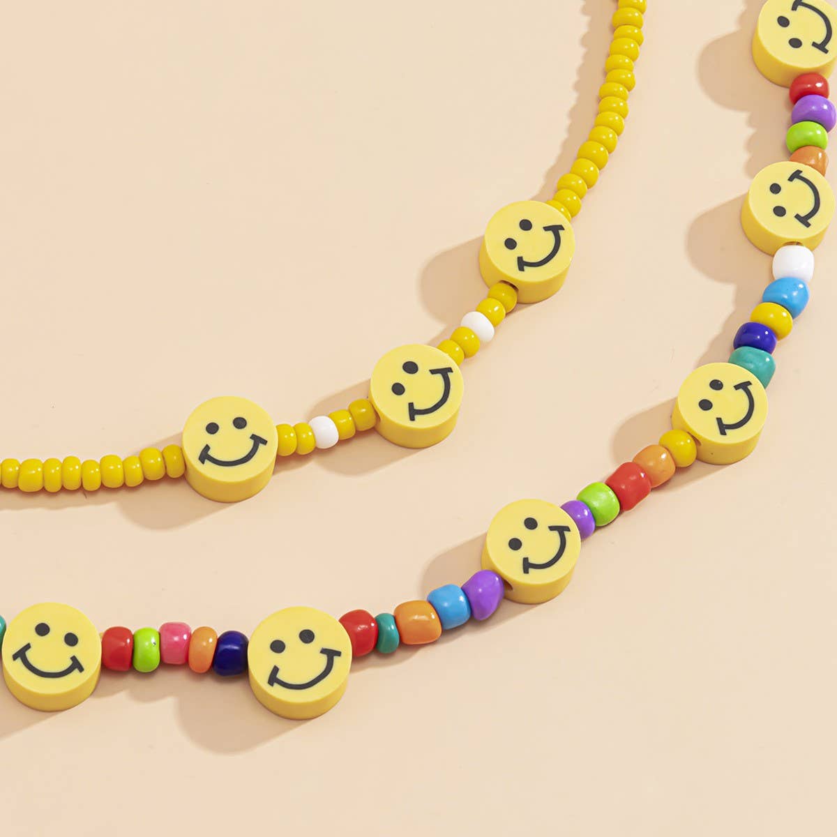 COLD GEOMETRIC COLOR SMILEY FACE NECKLACE