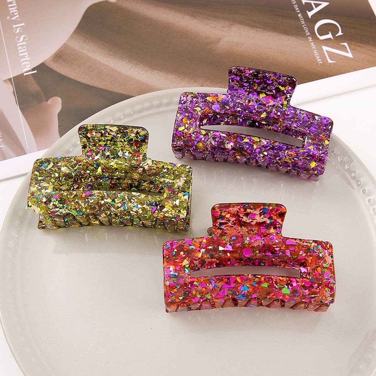 Acrylic Square Sequin Hollow Hair Claw_CWASC2488