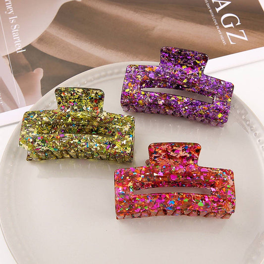 Acrylic Square Sequin Hollow Hair Claw_CWASC2488