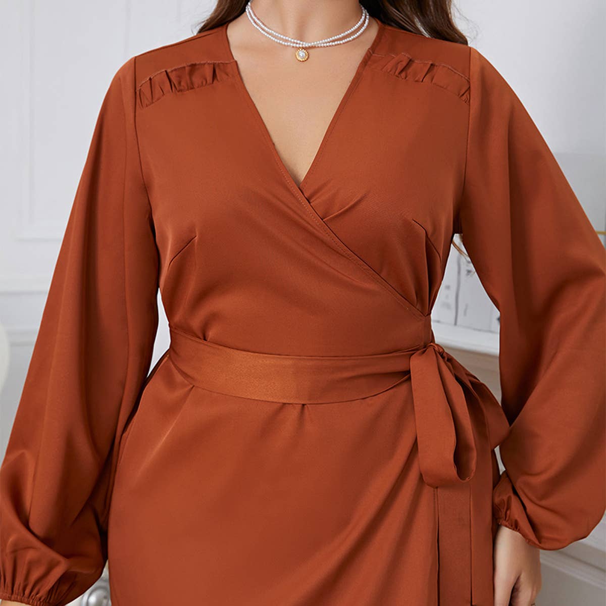 Long Sleeve Wrap Dress for Plus Size Women