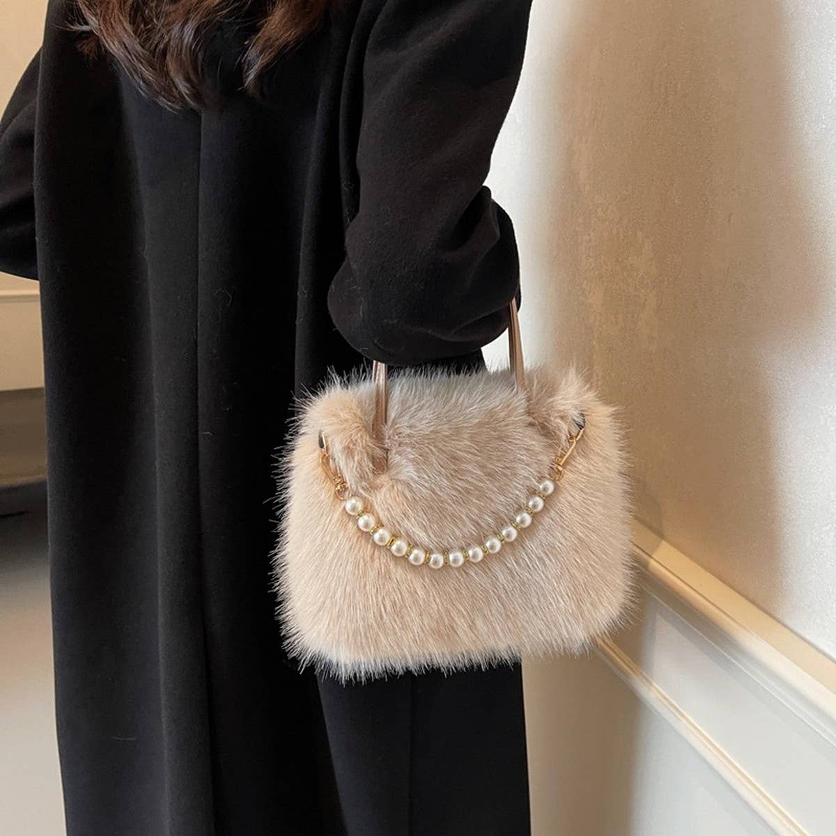 WINTER FASHION PEARL SMALL SQUARE BAG PLUSH BAG_CWAB3964