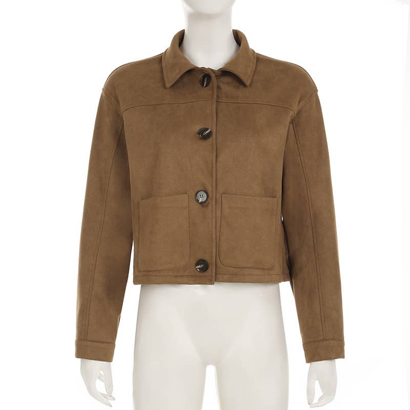 VINTAGE FRENCH LAPEL SINGLE-BREASTED BROWN JACKET