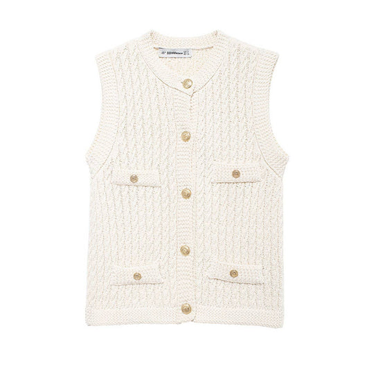 EIGHTSTRAND KNITTED CREW-NECK SINGLE-BREASTED VEST