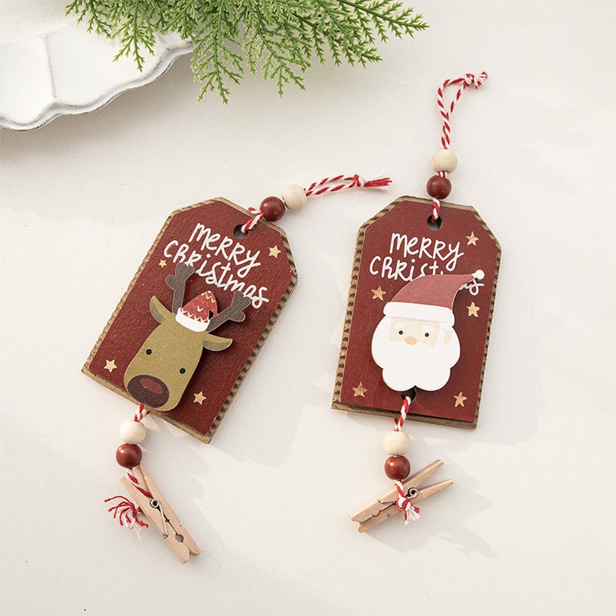 Wooden Christmas Photo Card Clip Tree Ornament_CWMM9752
