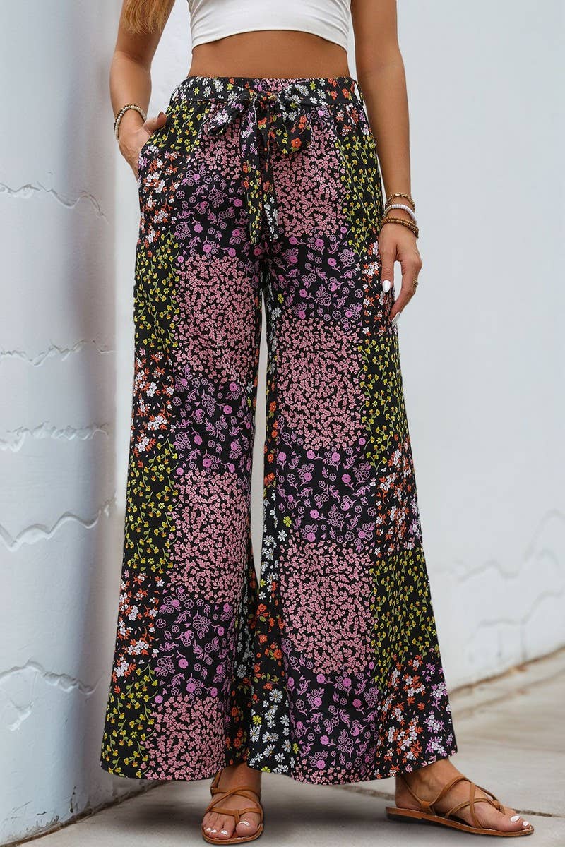 CWBLP1633_LACE-UP PRINTED HIGH-WAIST WIDE-LEG PANTS