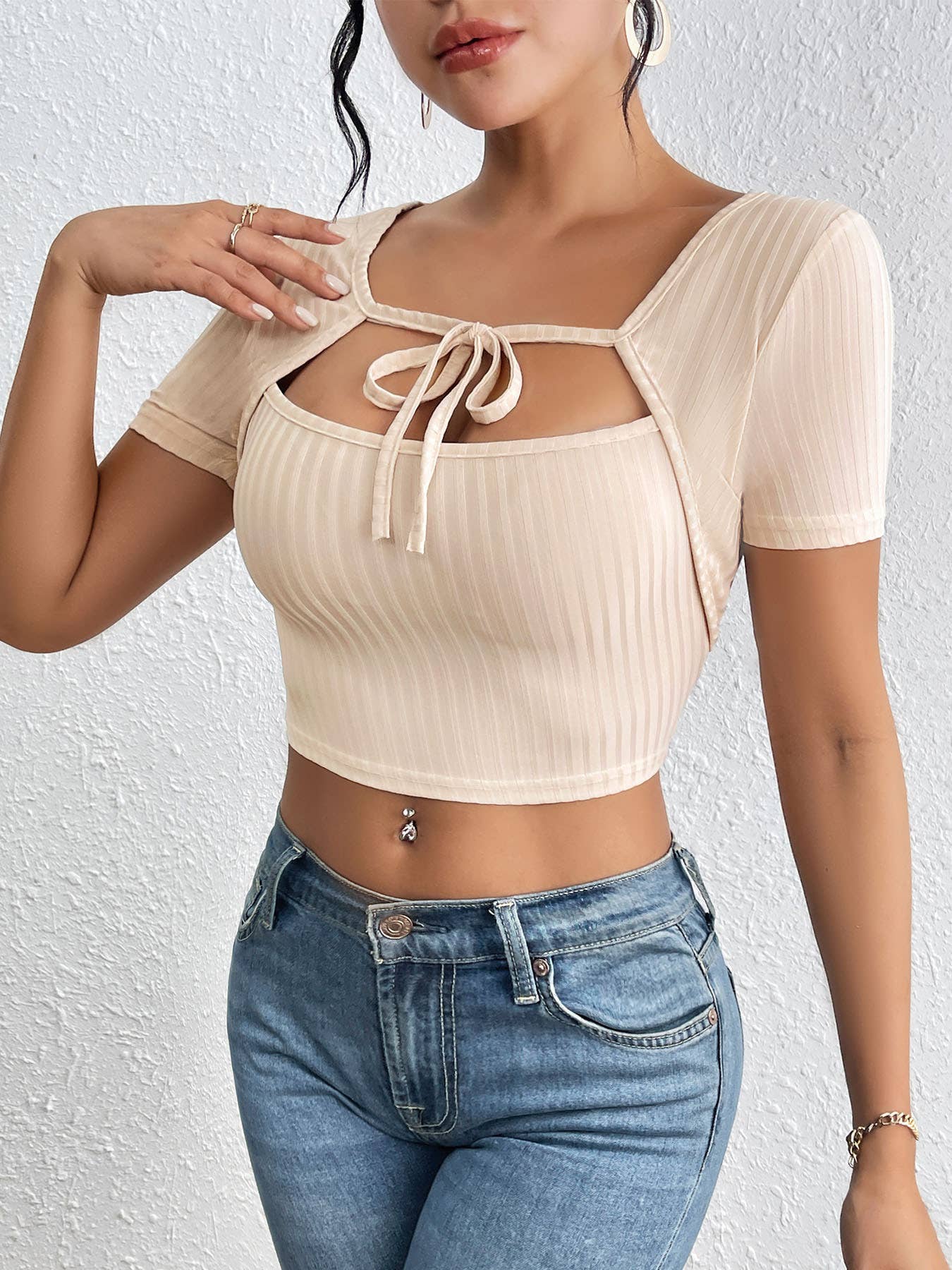 SOLID COLOR FAKE TWO TOP