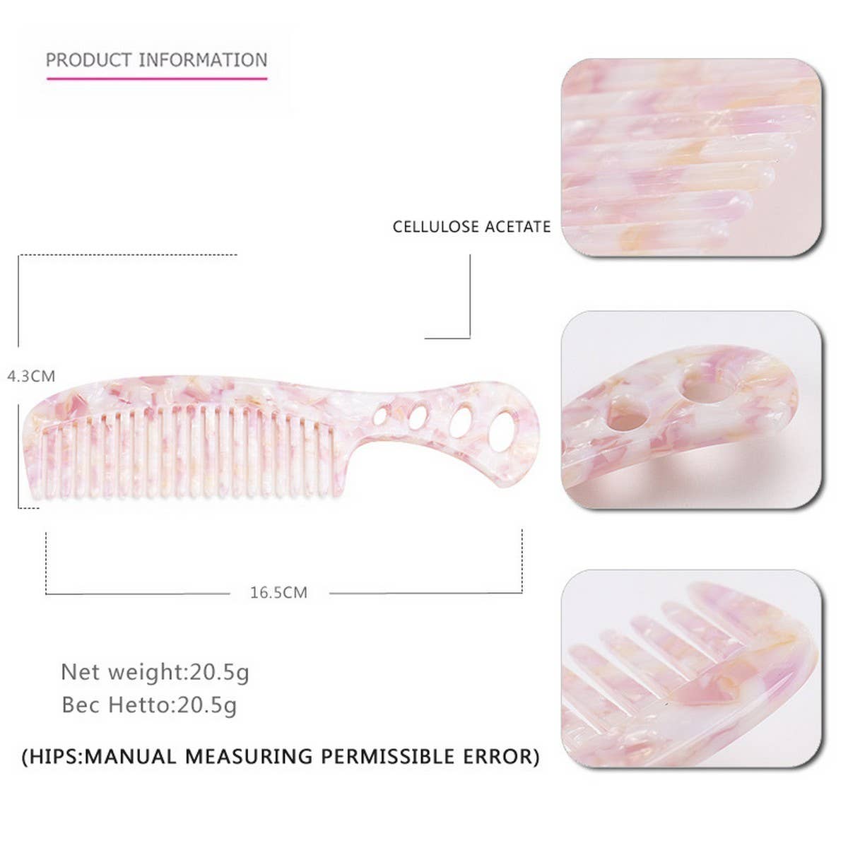 GRADIENT TOOTH ACETATE HAIR COMB WIDE TOOTH COMB