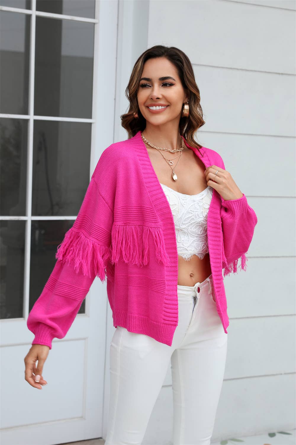KNIT CARDIGAN FRINGE SWEATER CARDIGAN FOR WOMEN