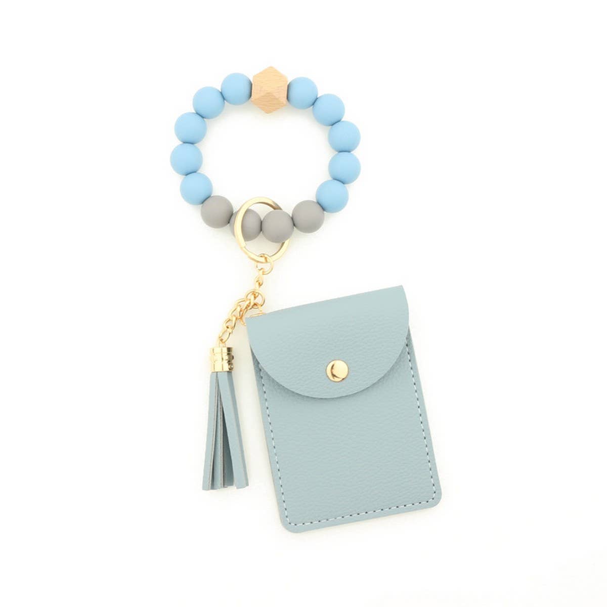 Solid PU Card Wallet with Tassel & Bead Strap_CWAB4967