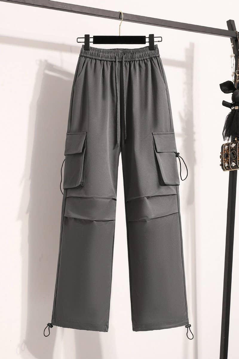 STRAIGHT-LEG SLIM CASUAL DRAWSTRING COMBAT PANTSCWBLP00923