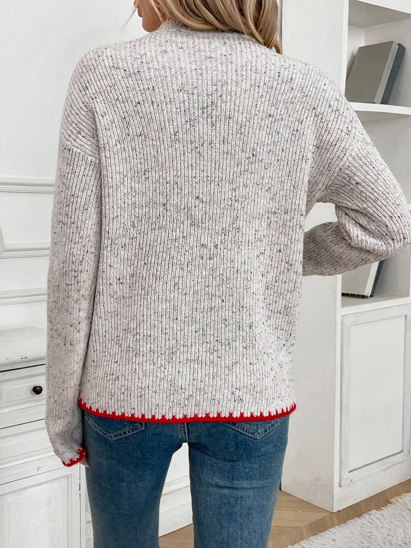 Valentine's Day half turtleneck love jacquard pullover