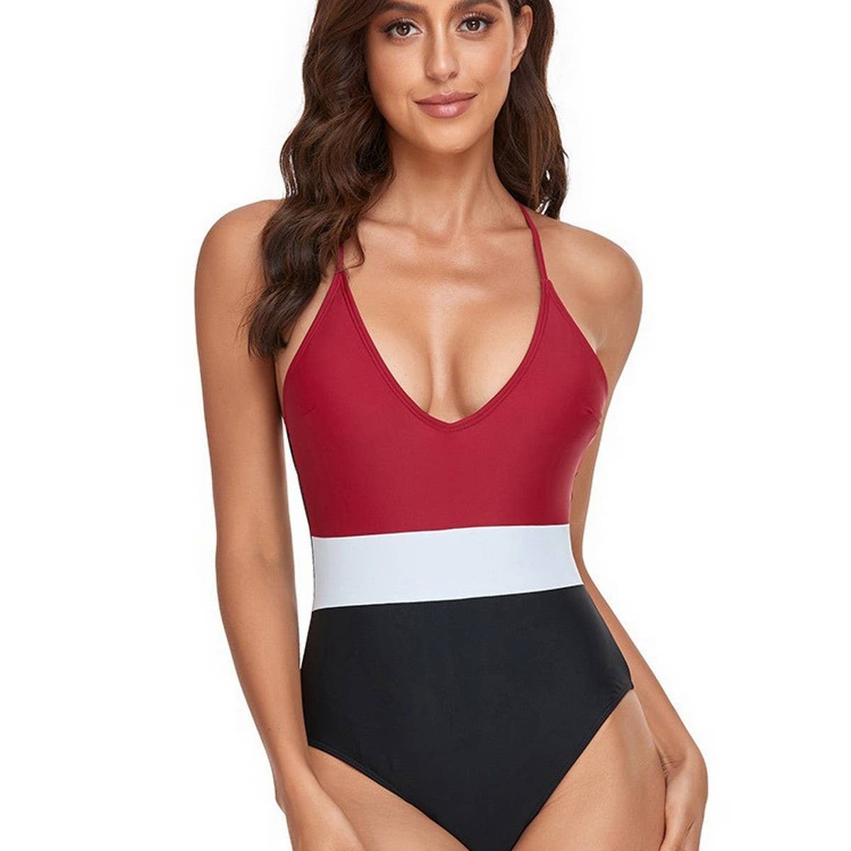 SEXY COLOR-BLOCK QUICK-DRYING ONE-PIECE SWIMSUIT