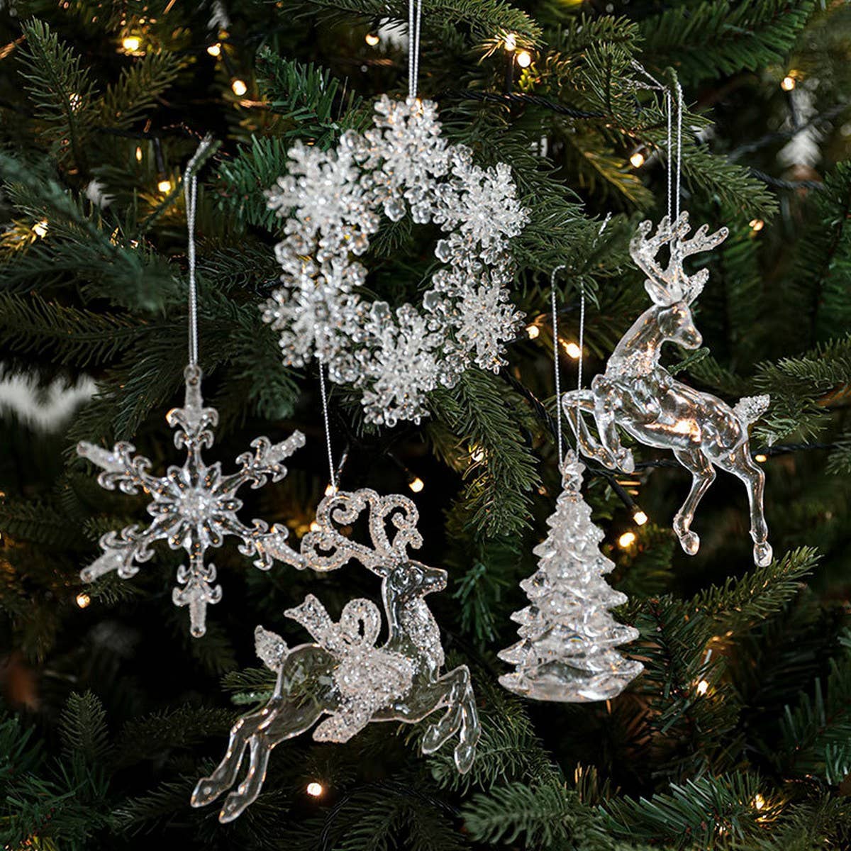 Clear Acrylic Christmas Tree Ornament with Glitter