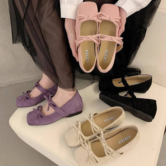 Pink Ballet Flats with Bow, Platform Mary Jane_CWSHF0147