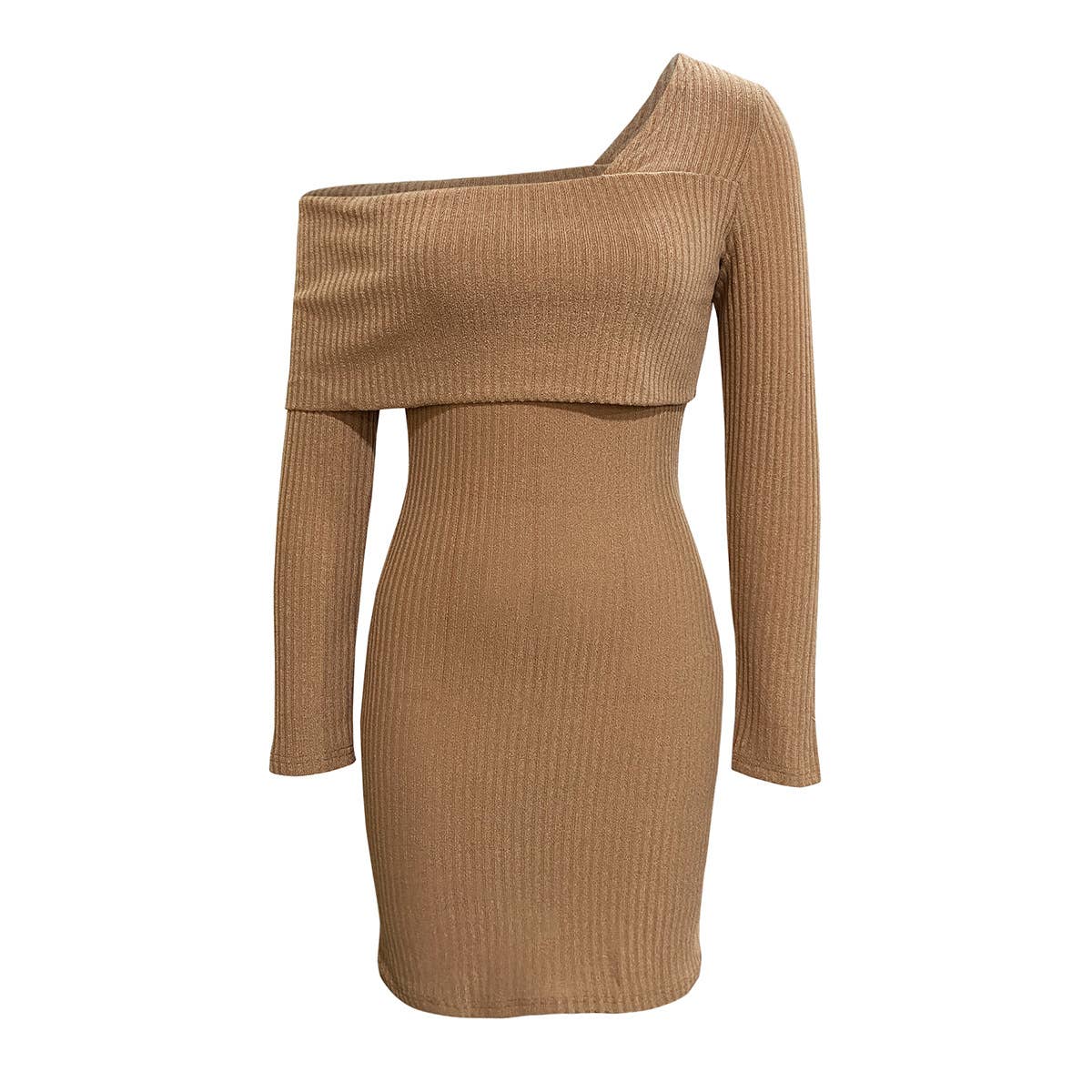 Solid-color off-the-shoulder knitted dress