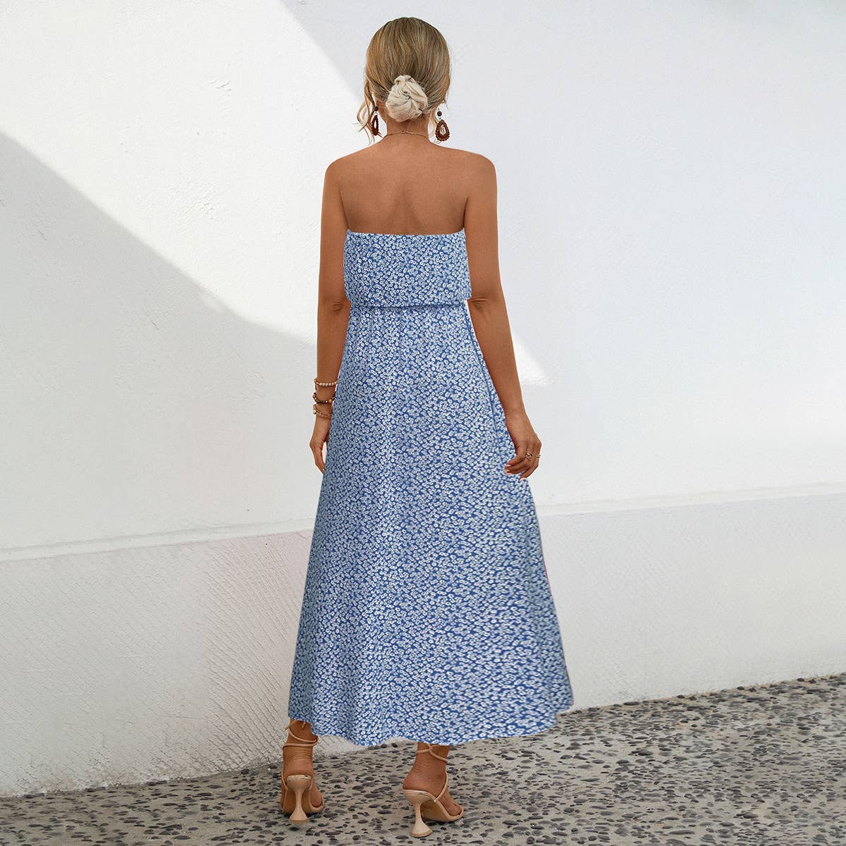 Sexy strapless floral high-waisted long dress