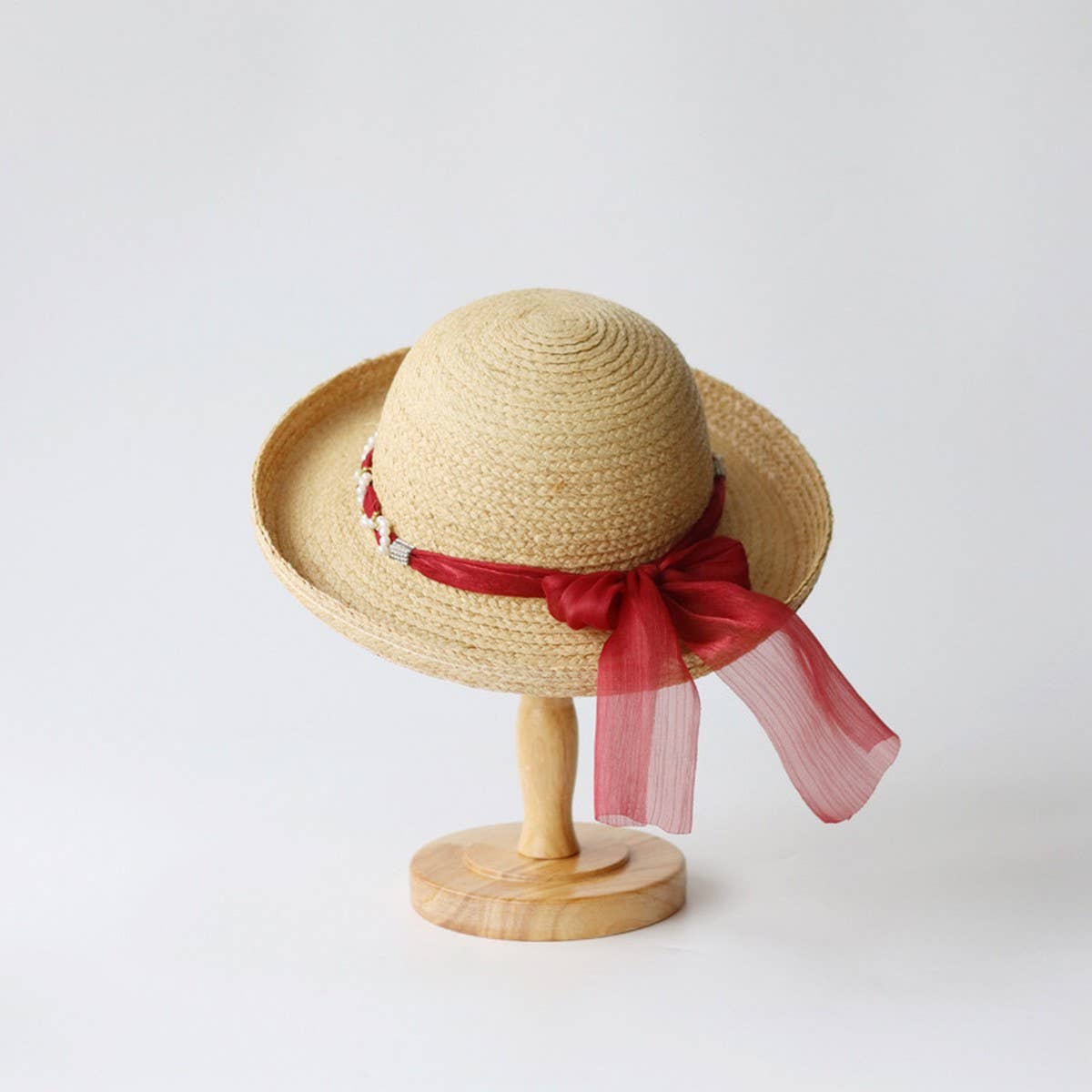 Women's elegant bow ribbon straw hat_CWAH3478