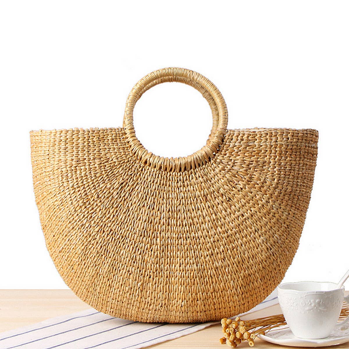 PORTABLE SEMI-CIRCLE WOOL BALL WOVEN BAG_CWAB2117