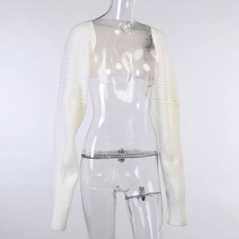 SEXY SOLID ULTRA SHORT LONG SLEEVE SWEATER JACKET