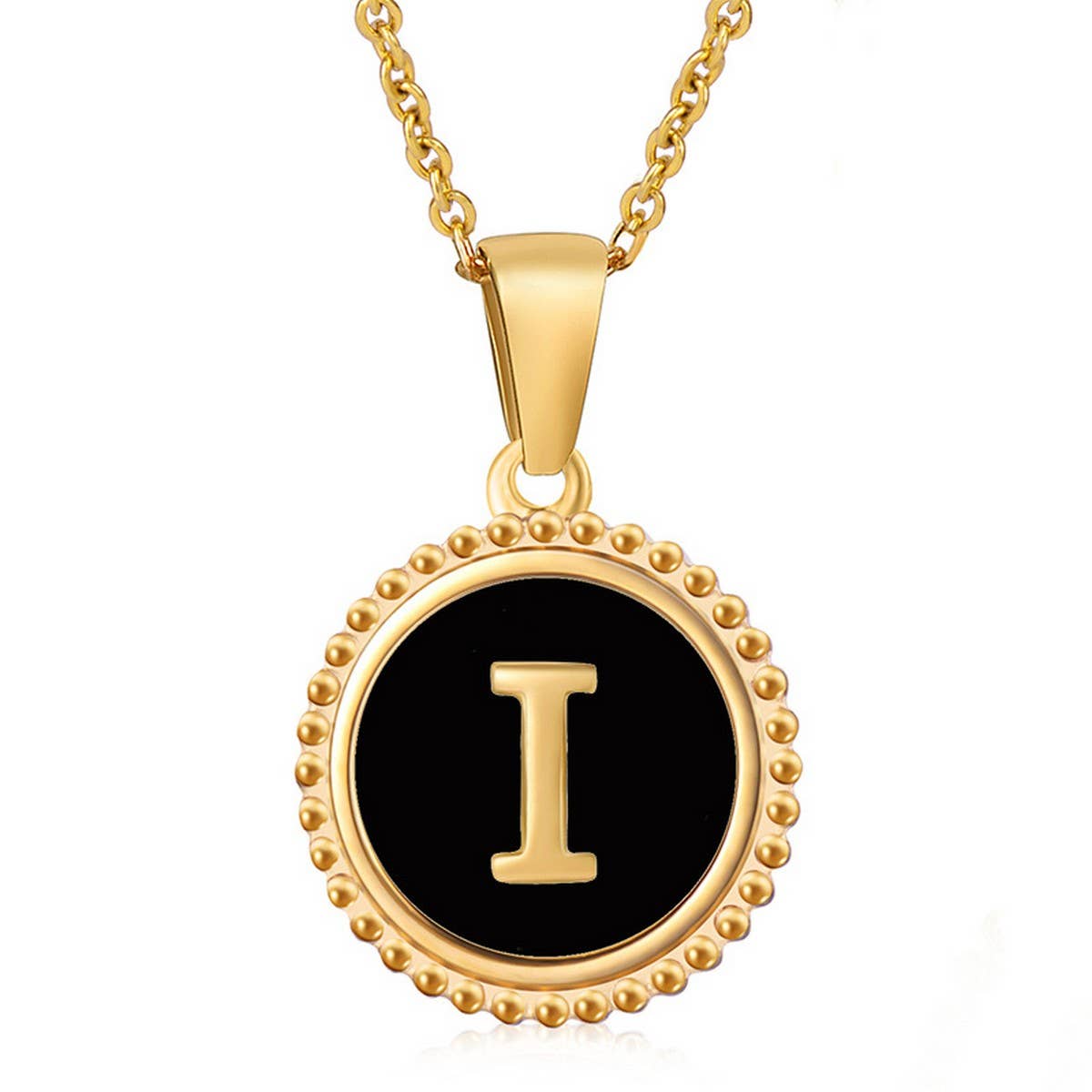CWAJE1941_Simple Round Black Shell Letter Necklace
