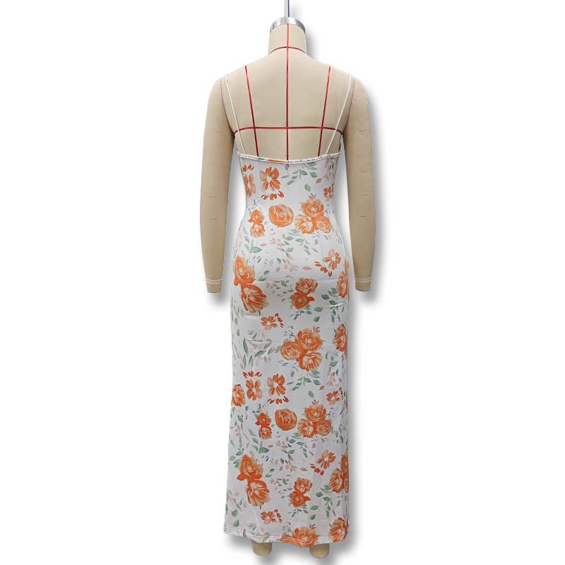 Printed strappy slimming dress cover the buttocks