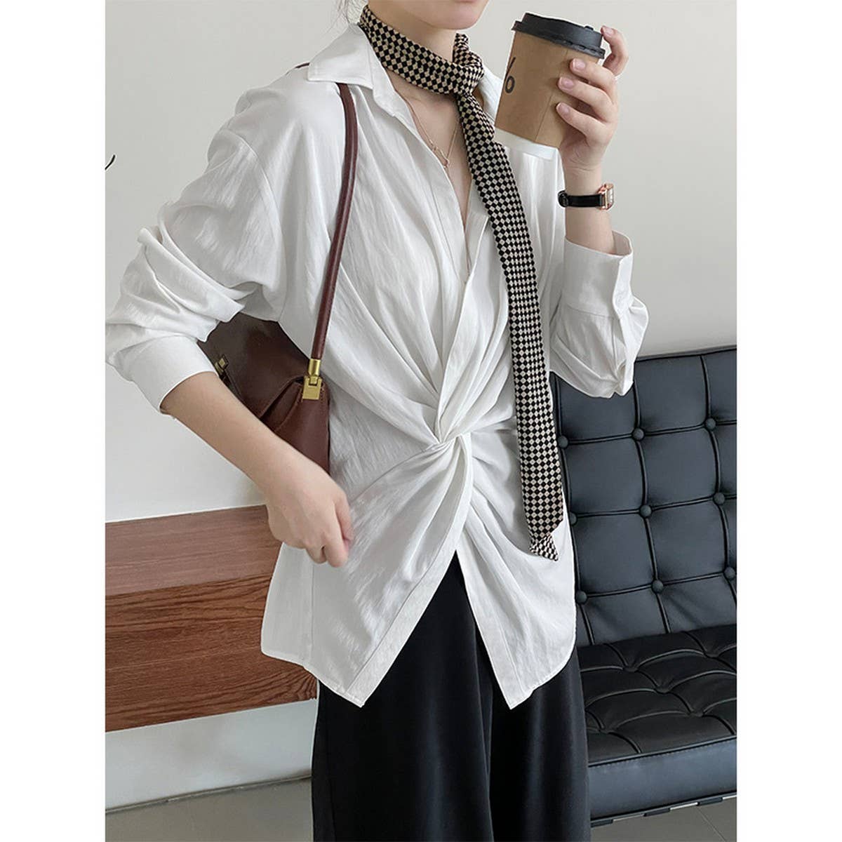 Design Twist At The Waist Adjustable French Shirt