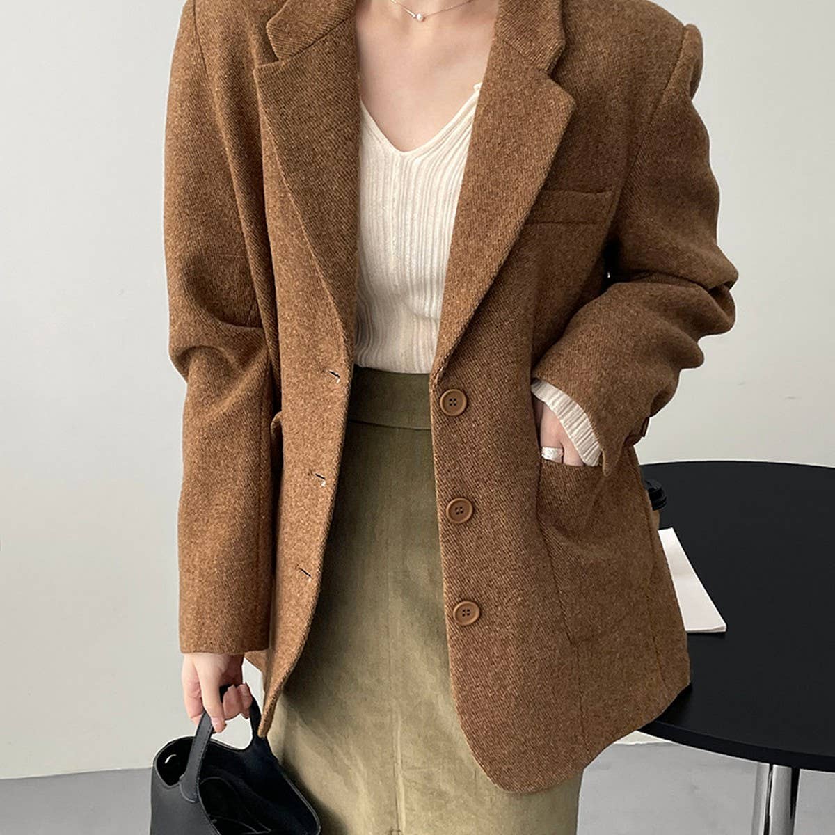 Wool suit style single breasted coat