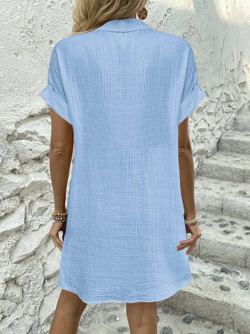 Simple solid-color casual lapel shirt dress
