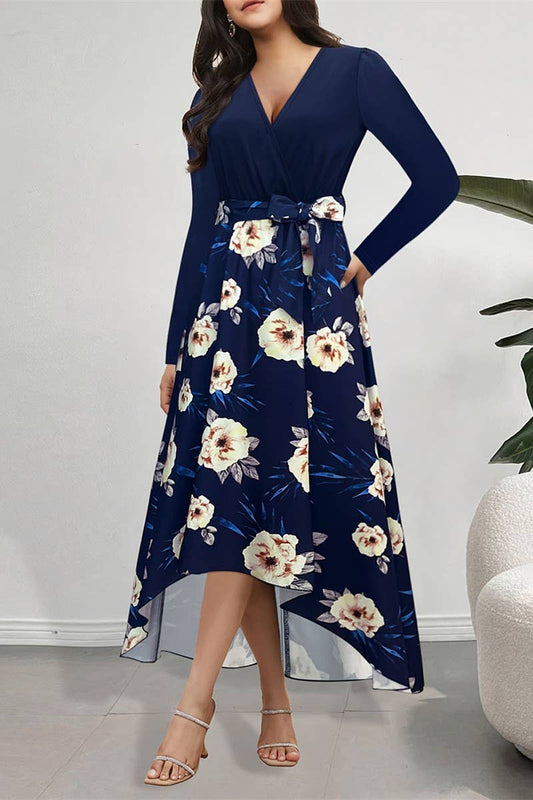 CWDMD5034_IRREGULAR PRINT LONG SLEEVE DRESS WITH BELT