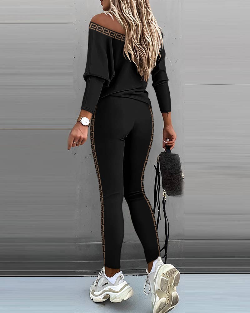 SPLICING CASUAL JACKET AND TROUSERS TWO-PIECE SET